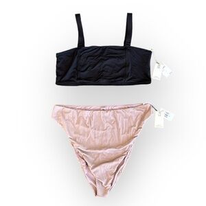 NWT Good American Black Countour Top & Lilac Sparkle GoodWaist Cheeky Bikini Set